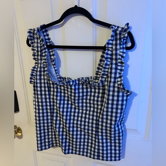 J.Crew Blue Gingham Smocked Ruffle Strap Top Size Large NWT Re-Imagined - Picture 13 of 14